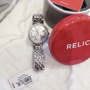 Relic Women's Silver Tone Crystal-Accent Bracelet Watch